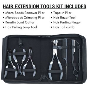 Kit d'outils pour extensions capillaires : Peigne à queue, Outil de séparation, Rasoir à doigts, Outil à boucle, Pince pour extensions adhésives, Coupe-keratine, Pince à sertir et à retirer les attaches - Product Image 2