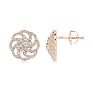 Pendientes Clásicos con Diseño Floral en Espiral, con Diamantes Cultivados en Laboratorio y Diamantes Pavé de Corte Redondo en Oro de 10K, 14K, 18K y Plata de Ley 925, 935 - Product Image 4