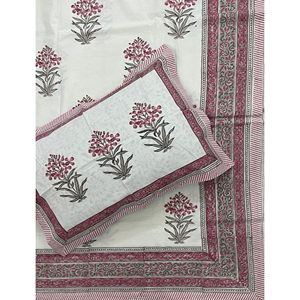<b>Double</b> Multi White Butta Hand Block Printed Cotton 200TC Geometric Flat <b>Bed</b> <b>Sheet</b> Breathable Home Hotel & Fancy Use - Product Image 1