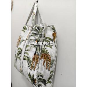 Cotton Hand-painted Tote Bag Tiger Print Bohemian Style Zipper Closure Large Capacity Shopping Bag - Product Image 3
