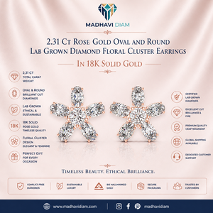 Boucles d'oreilles en or rose massif 18 carats avec diamants de laboratoire ovales et ronds en grappe florale 2,31 CT OEM ODM Bijoux fins - Product Image 1