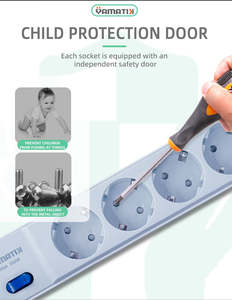 Safety Shutter Home Factory Supplier FR-PP Material 16A Europe Type Office VEGA-105W 5 Outlets 2m <b>Extension</b> Wires <b>Socket</b> - Product Image 5