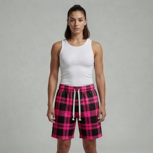 Shorts de sport en maille sublimée à carreaux roses pour femmes, respirants et anti-transpiration, pour la gym et le sport - Product Image 2