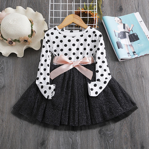 Vestido de Princesa Ecológico para Niñas, Estilo Línea A, con Estampado de Lunares, Manga Larga, Lazo en la Cintura, Largo hasta la Rodilla, para Fiestas de Otoño - Product Image 4