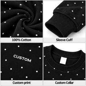 เสื้อสเวตเชิ้ตคอกลมลายจุดสีดำสำหรับผู้ชาย ปี 2027 ทรงโอเวอร์ไซส์ สวมใส่สบาย พิมพ์ลายโลโก้ด้วยเทคนิคฮีททรานเฟอร์ ผลิตจากผ้าฝ้ายถัก 100% - Product Image 4