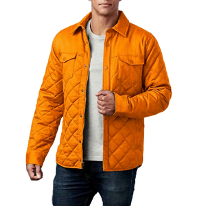 <b>Men's</b> Green Quilted <b>Jacket</b> Solid Color Turn-down Collar Windproof Casual <b>Long</b> Sleeve Polyester Wadding Autumn Wear - Product Image 4