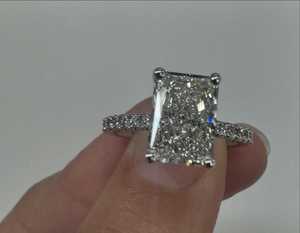 Anillos de compromiso de diamantes cultivados en laboratorio Radiant con halo oculto, anillos de boda con detalles redondos, joyería nupcial personalizada de oro macizo de 14k y 18k al por mayor - Product Image 4