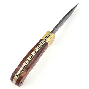 Cuchillo de caza de acero de Damasco con punta caída, mango de madera y empeines de latón, grosor de 0.6mm - Product Image 2