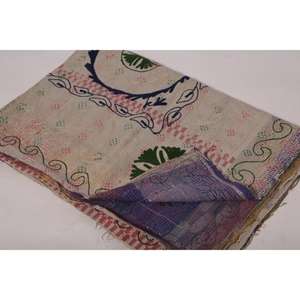 Handmade Vintage Kantha Suzani <b>Quilt</b> Cotton Floral Embroidery Boho Indian Eco-Friendly All-Season Bedspread <b>Throw</b> Blanket - Product Image 5