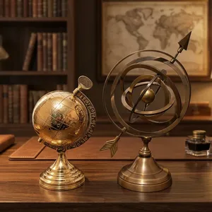 Esfera Armilar y Globo Terráqueo de Latón, Decoración Tradicional para el Hogar, Sala de Estudio, Mesa, Interior, Diseño Redondo y Duradero - Product Image 1