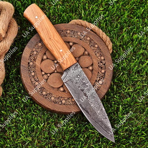 Couteau de chasse et de camping en acier Damas forgé à la main de qualité industrielle, manche en bois d'olivier, étui personnalisable, OEM, OBM - Product Image 3