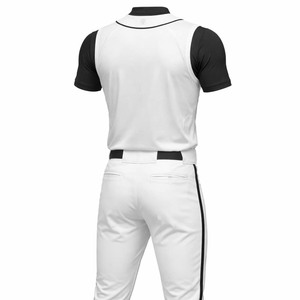 Wholesale Custom Men's Sleeveless Baseball Uniform Set White Button <b>Down</b> Jersey Vest and <b>Pants</b> with Black Piping - Product Image 2