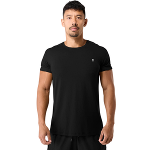 Camiseta Deportiva Ajustada de Algodón Elástico para Hombre con Mangas Enrollables, Ideal para Gimnasio y Entrenamiento, Venta al por Mayor OEM - Product Image 1