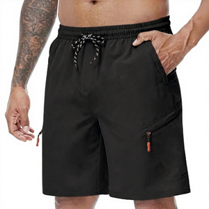 Men's Beige Quick Dry Bermuda <b>Shorts</b> With Zip Pockets Drawstring Waist Casual Style - Product Image 5