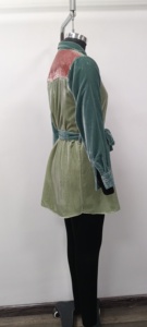 <b>Velvet</b> Color Block <b>Shirt</b> <b>Dress</b> With Belt Turn-down Collar Long Sleeve Mini Casual <b>Dress</b> Autumn Style - Product Image 3
