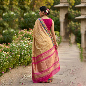 Regal Gold <b>Tissue</b> Silk Saree with Shimmering Zari Elegance | Traditional <b>Wedding</b> Diwali & Party Statement Saree - Product Image 2