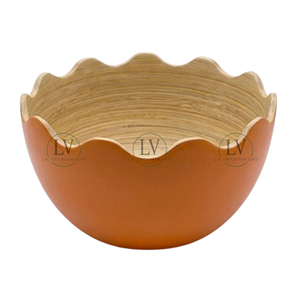 Bol en bambou naturel à bords festonnés, laqué sur mesure, pour salade de fruits, écologique, décoration de Pâques, Vietnam - Product Image 2