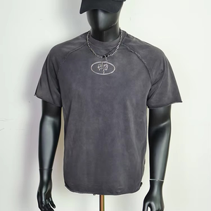 เสื้อยืดเปล่าผู้ชายพิมพ์ลายโลโก้ตามสั่ง 330GSM ผ้าฝ้าย 100% ยูนิเซ็กซ์ ล้างสีแบบแอซิดวอช ขาดรุ่ย สไตล์ลำลอง ผ้าเฟรนช์เทอร์รี่ พิมพ์ลายทอ - Product Image 1