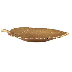Bol en céramique en forme de feuille dorée, fait main, sculpté, style glamour, plat de service parfait pour la présentation des aliments lors de fêtes - Product Image 4
