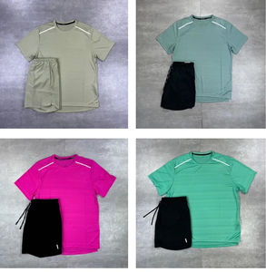 Summer Men's Reflective Lightweight Workout Gym Tracksuit Sports Casual Woven Solid <b>Short</b> Sleeve T Shirts <b>Shorts</b> <b>Skin</b> Friendly - Product Image 6