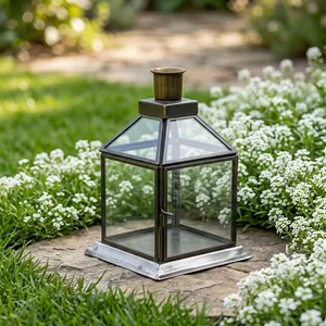 Lanterne en fer artisanale au design unique avec finition noire et panneaux en verre, modèle L889, pour la décoration de la maison - Product Image 5