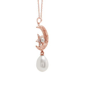 Collar con colgante de estrella y luna de Plata de Ley 925 con perla de agua dulce ovalada y redonda, chapado en rodio, joyería fina romántica para mujer - Product Image 5