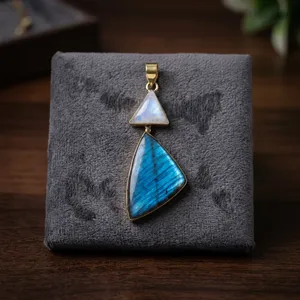 Pendentif en laiton avec pierre de labradorite, bijoux en pierre de labradorite naturelle chatoyante pour la fabrication de colliers faits main - Product Image 2