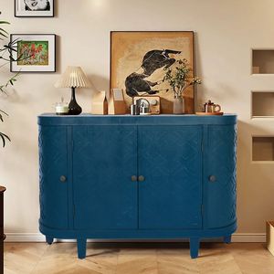 Credenza Ovale da 47 Pollici con 4 Ante, Mobile Buffet Scanalato con Bordi Curvi - Product Image 1