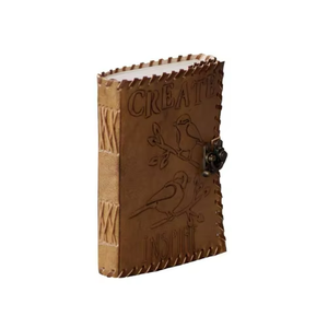 Carnet en cuir véritable fait main, design classique en relief CREATE avec oiseaux, couverture rigide cousue, carnet de croquis pour artistes, écrivains, animaux - Product Image 5