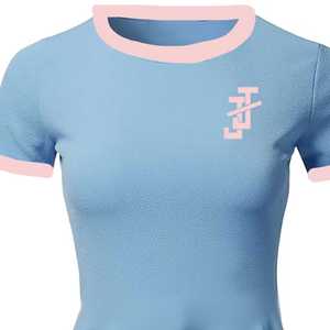 เสื้อยืดทรงเปปลัมแขนสั้นสำหรับผู้หญิง แต่งขอบตัดกัน ชายเสื้อทรงบาน สไตล์ลำลอง แฟชั่นแบบกรีก ผลิตจากผ้าฝ้าย - Product Image 5