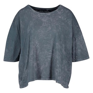 Camiseta de Jersey para Mujer, Oversize, de Algodón Lavado, Cuello Alto, Manga Corta, Color Liso, para Todas las Estaciones - Product Image 3