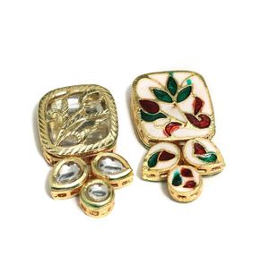 Conectores Separadores Geométricos Ovalados de Cristal de 40x22mm, Chapados en Oro de 18K, Estilo Kundan Meenakari, para Fabricación de Joyería, Venta al Por Mayor - Product Image 2