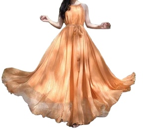 ชุดราตรีสุดชิคสำหรับฤดูร้อนของผู้หญิงเสื้อสันทรายเนื้อบางสำหรับเที่ยวชายหาดผ้าชีฟองแกว่งตัวใหญ่ยาวถึงพื้นมีพู่ประดับเอว - Product Image 1