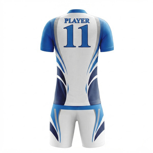 Ensemble de maillots de football pour hommes, blanc et bleu, col en V, manches courtes, sublimé, polyester à séchage rapide, uniformes joueur 11 - Product Image 4