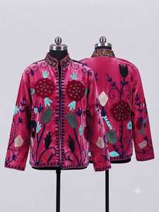 Veste Suzani rose foncé brodée à la main pour femme, style vintage indien, broderie Suzani, manteau ethnique tribal bohème - Product Image 5