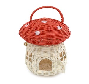 Handmade Rattan Mushroom House <b>Storage</b> <b>Basket</b> with Lid and Carry Handle Woven <b>Toy</b> <b>Basket</b> for Nursery Bedroom and Playroom Decor - Product Image 1