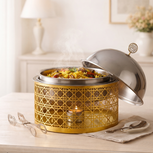 Luxury Gold Wire Mesh Stand Food <b>Warmer</b> with Silver Dome Cloche Chafing Dish for <b>Buffet</b> Catering Hotel Restaurant Party Serving - Product Image 4