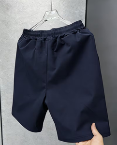 Men's Navy Blue Solid Color Quick Dry Elastic Waist Lace Front Logo Bermuda Shorts Casual Mid Waist Polyester Fabric - Product Image 2