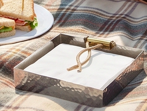 Hammered Design Tissue Holder With Gold Rope Design <b>Mirror</b> Polished Stainless Steel Perfect For Table Decor And Elegant Home Use - Product Image 2