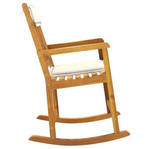 Fauteuil à bascule en bois d'acacia massif blanc crème, taille standard, catégorie de produit : Chaises - Product Image 4