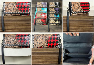 Portefeuille en cuir de vachette artisanal de qualité supérieure 2026, motif floral sculpté, à carreaux, grande capacité, idéal pour les femmes - Product Image 3