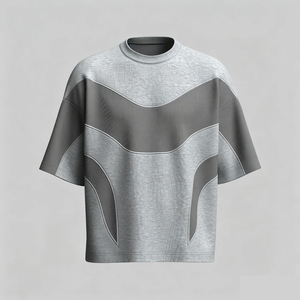Camiseta OEM personalizada de dos tonos con bloques de color, de algodón grueso, con paneles, manga corta, corte holgado, estilo urbano, para hombre, lisa. - Product Image 2