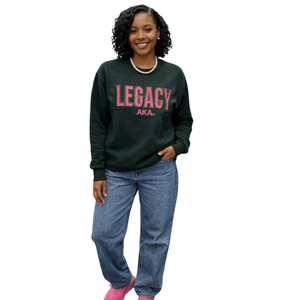 <b>Pink</b> Leather Legacy <b>Sweatshirt</b> for Women Classic Crewneck Long Sleeve Pullover Applique Letter Design Casual Sorority Inspired - Product Image 1