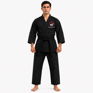 Uniforme d'entraînement de karaté noir de qualité supérieure pour adultes, résistant, avec ceinture noire - Product Image 1