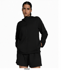 Blouson unisexe noir à capuche, col mandarin, sportif et décontracté, coupe-vent respirant en Spandex/Polyester, simple boutonnage - Product Image 1