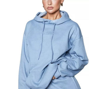 Sudadera con capucha de algodón extragrande de manga larga para mujer, jersey de invierno con bolsillo frontal tipo canguro y cordón ajustable, hombros caídos - Product Image 1