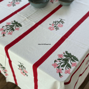 Handblock Printed Floral Cotton Indian <b>Tablecloth</b> Handmade Modern Dining Tablecover Linen Decor - Product Image 2