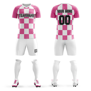 Conjunto de Uniforme de Fútbol Personalizado para Hombre, Azul y Negro a Rayas, Cuello en V, Manga Corta, Absorbente de Humedad, con Pantalones Cortos y Calcetines a Juego - Product Image 3