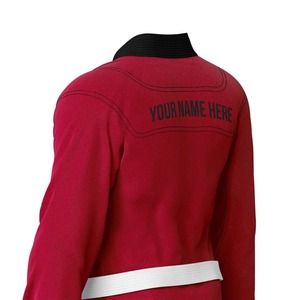 Kimono de BJJ rouge unisexe pour adulte, en polyester respirant, coupe classique, logo sur le devant, une pièce, vêtements de sport de combat - Product Image 6