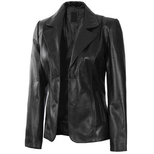 Women's Black Genuine Lambskin Leather Blazer <b>Jacket</b>, Classic Two-Button Slim Fit Office Suit for Ladies, Plus Size Available - Product Image 1